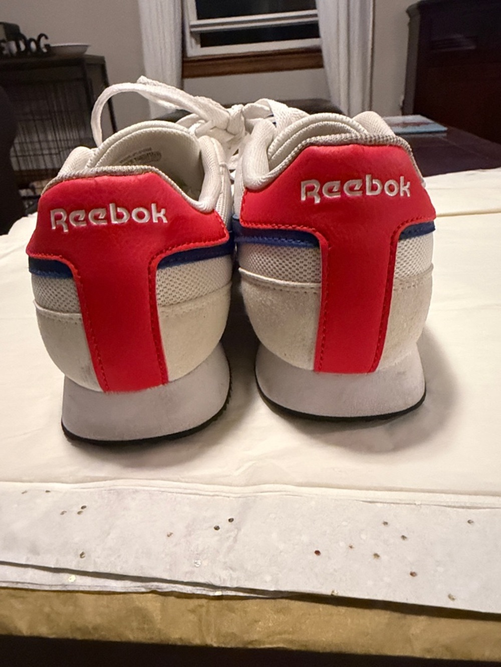 Reebok White Athletic Shoes with Blue Stripes and Red Accents - Picture 2 of 5